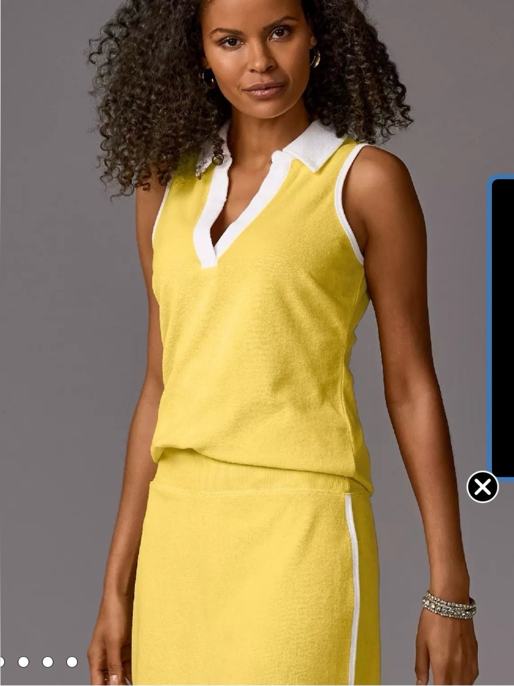 Boston Proper Beach Terry Cloth Sleeveless Yellow Polo Knit Top with White Trim